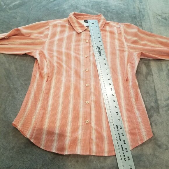 Patagonia Top Women Sz 8 Long Sleeve Button Down Shirt Lightweight Striped Peach - Picture 4 of 7